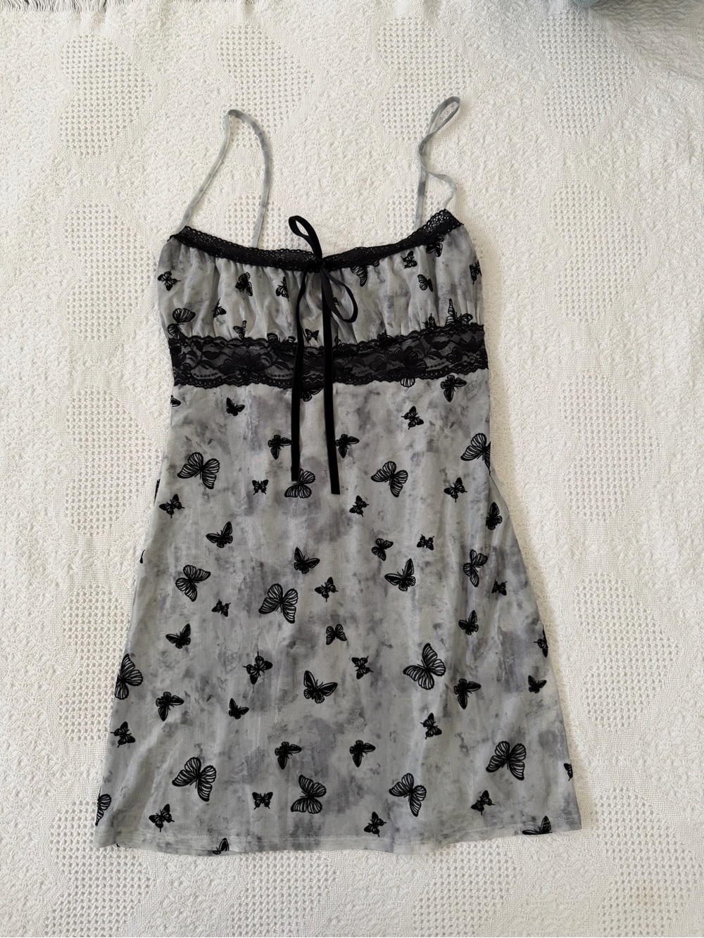 Pretty Lavish(?) Butterfly Mesh Slip - Gray with Black Velvet Motif